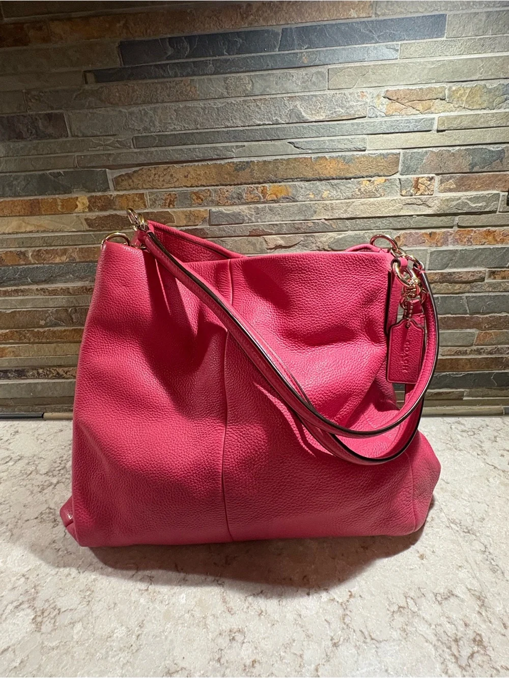 Coach Pink Pebbled Leather Shoulder Hobo